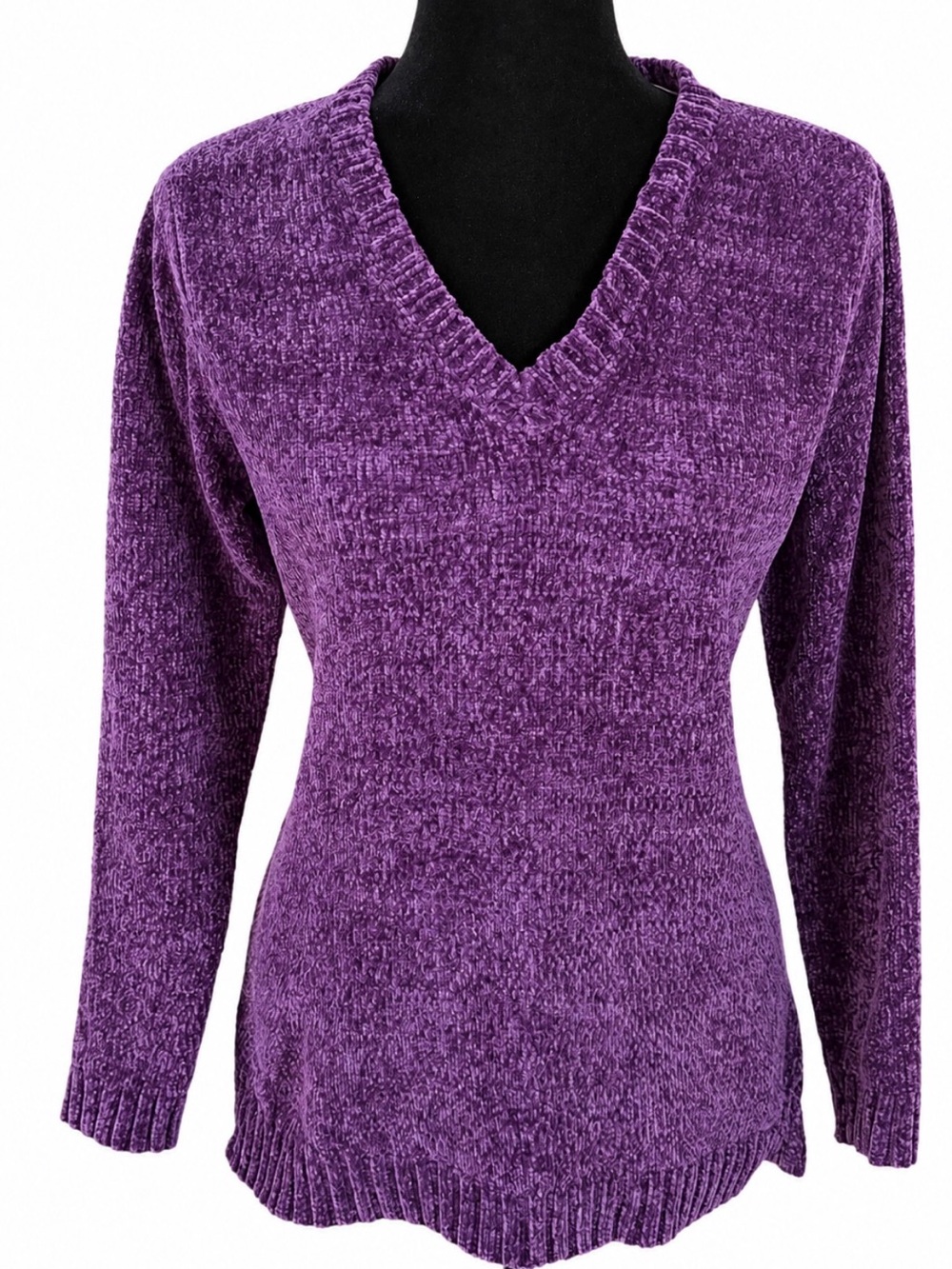 Karen Scott Purple V-Neck Chenille Sweater NWT size Medium luxuriously soft